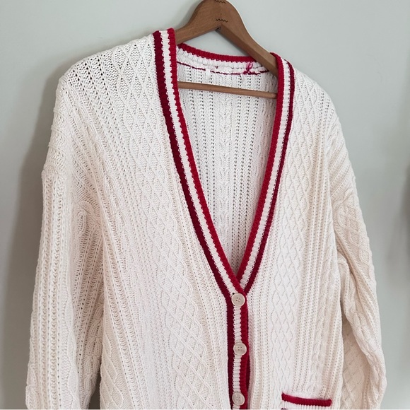 Retro Varsity Letterman White Red Cardigan Oversized Sz XL Taylor Swift Folklore - Picture 2 of 9